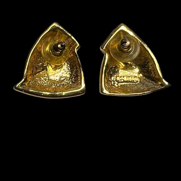 Vintage M Jent Pierced Earrings Enamel and Gold Tone Modernistic - Picture 2 of 7